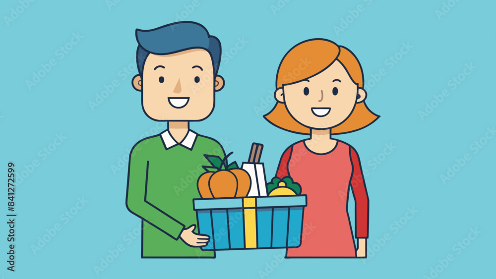 happy couple doing shopping vector illustration happy couple doing shopping vector illustration