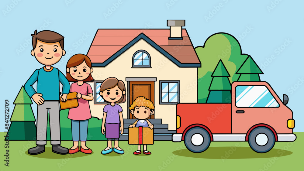 happy family moving to a new home vector illustration happy family moving to a new home vector illustration
