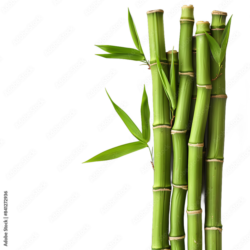 Obraz premium [Transparent Background PNG]green bamboo stalks with leaves on white background