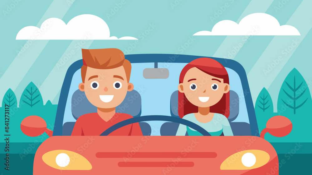 happy couple rides a car vector illustration happy couple rides a car vector illustration
