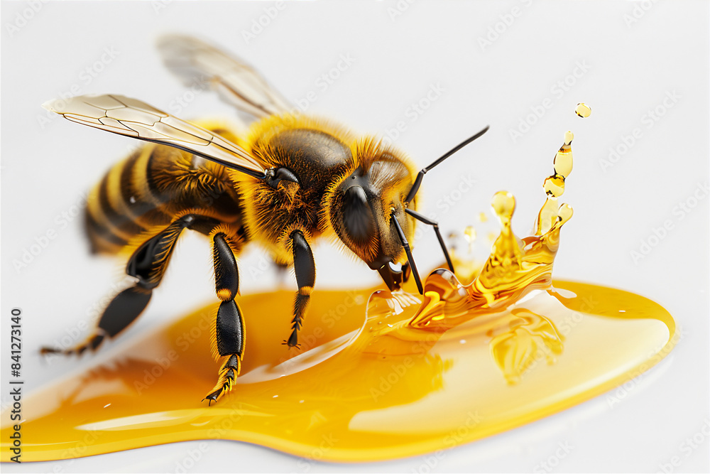 Naklejka premium Bee with honey splash isolated on white background
