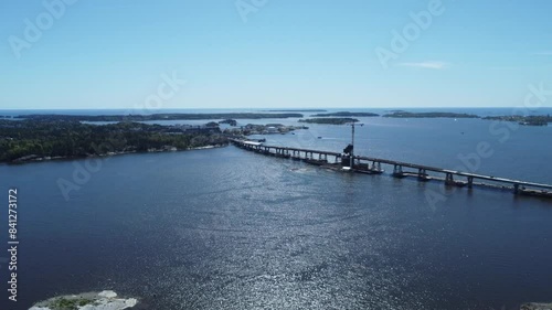 Aerial retreats from Kruunuvuori Bridge under construction in Helsinki photo