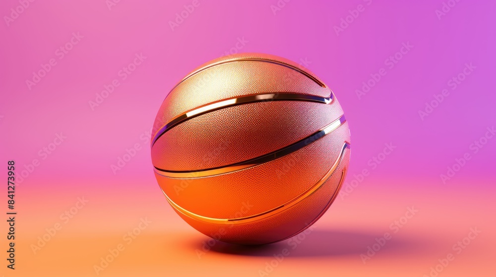 Fototapeta premium A detailed orange basketball on a vibrant pink and orange gradient background.