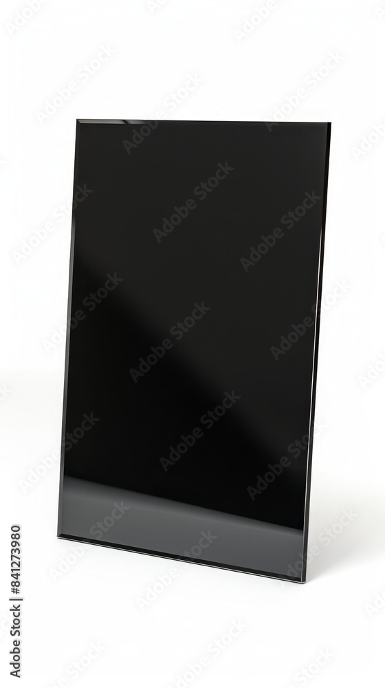 Blank black acrylic sign with rectangular shape on wooden surface Blank black acrylic sign with rectangular shape on wooden surface