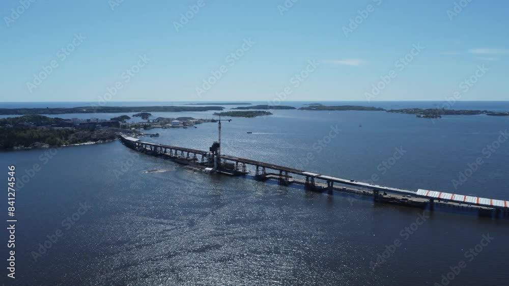 Aerial dolly past new construction: Kruunuvuori Bridge in Helsinki FIN Aerial dolly past new construction: Kruunuvuori Bridge in Helsinki FIN