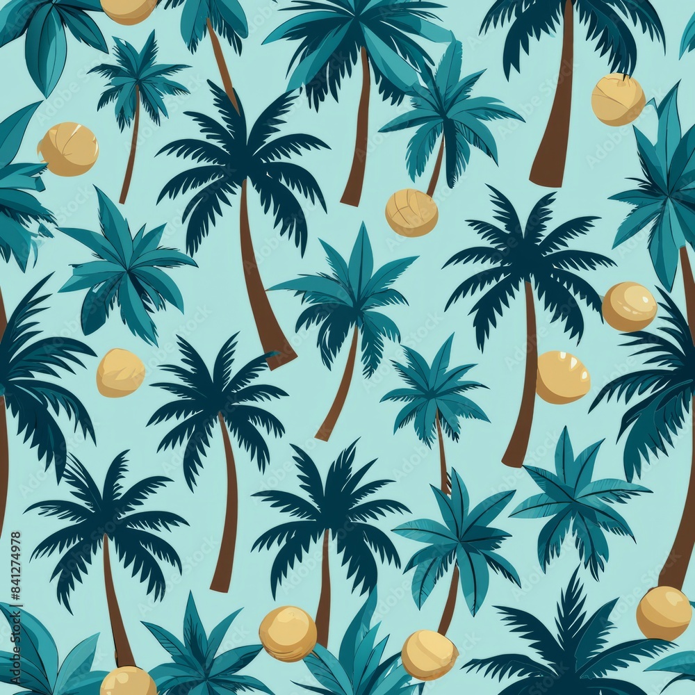 custom made wallpaper toronto digitalSeamless pattern of minimalist palm trees with coconuts, Generative AI
