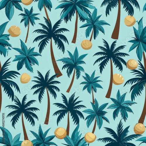 Wallpaper Mural Seamless pattern of minimalist palm trees with coconuts, Generative AI Torontodigital.ca