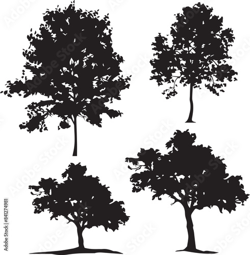 set of trees silhouettes