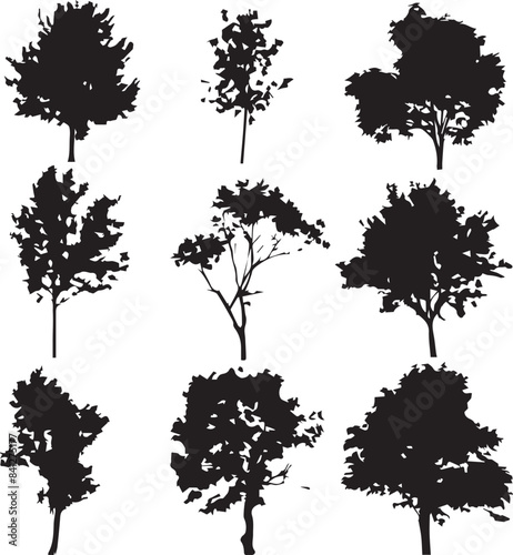 set of trees silhouettes