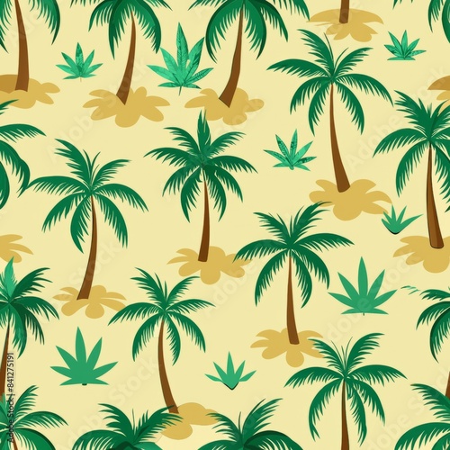 Seamless pattern of minimalist palm trees with coconuts  Generative AI