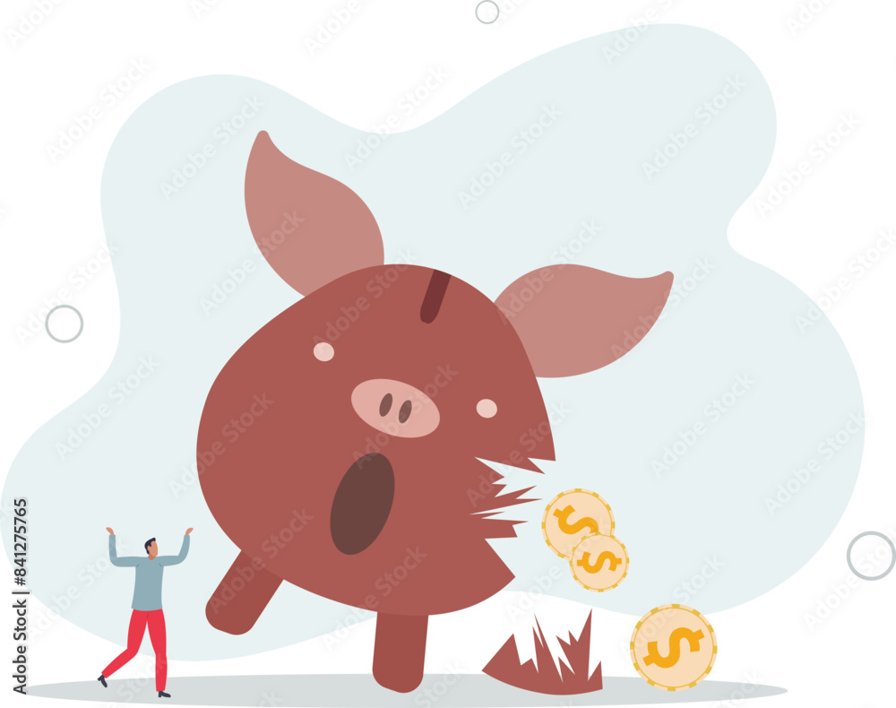 Naklejka premium Money loss from investment failure, bad habit problem in personal finance, debt crisis or inflation money reduction .flat vector illustration.