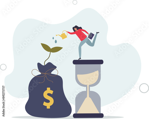 Saving and investment account, prosperity, growth earning from compound interest in long term investing .flat vector illustration.