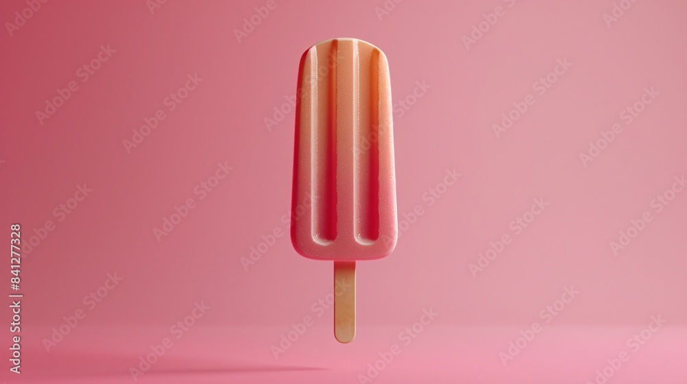 A pink popsicle is floating against a matching solid pink background, creating a simple and vibrant summer treat visual. 3D Illustration. A pink popsicle is floating against a matching solid pink background, creating a simple and vibrant summer treat visual. 3D Illustration.