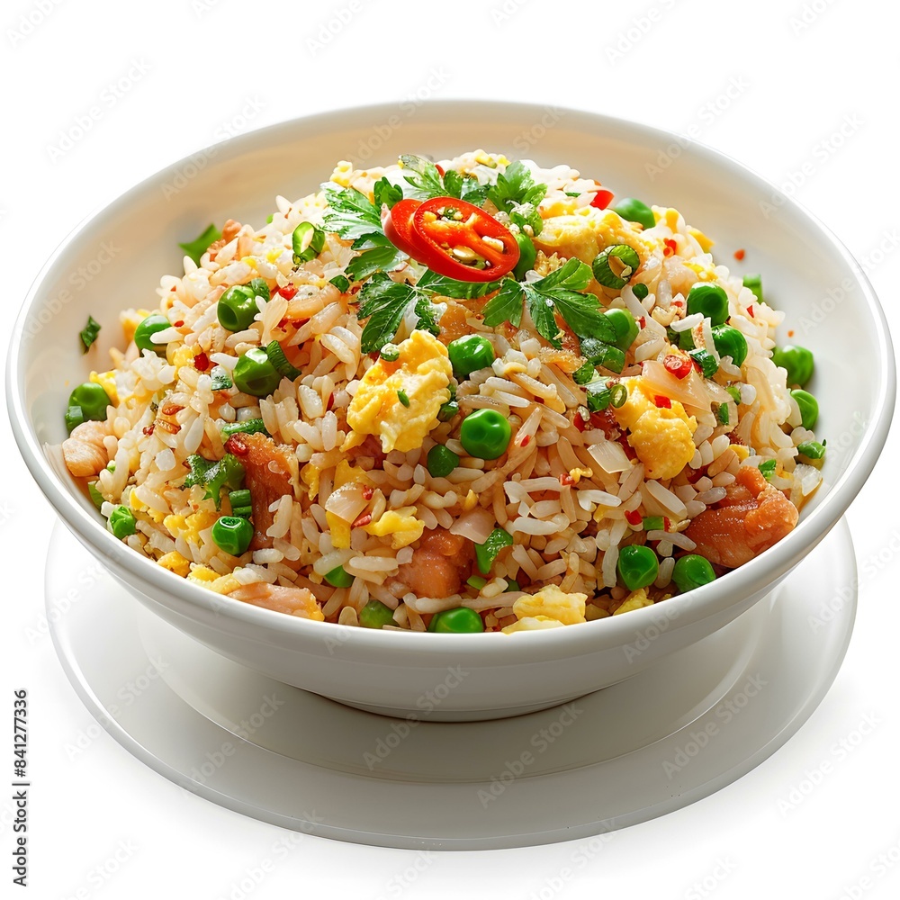 Fried rice with chicken, peas and egg Fried rice with chicken, peas and egg