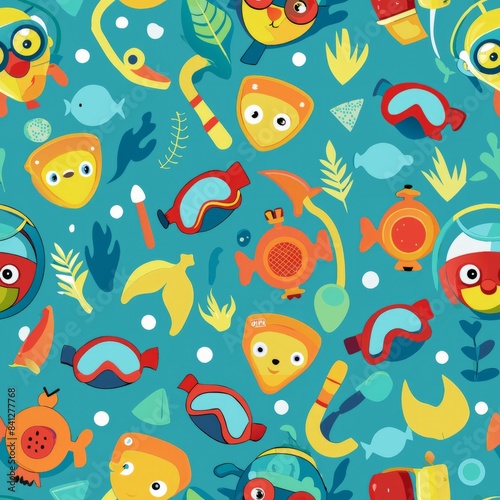 Seamless pattern of small snorkels and diving masks with simple details  Generative AI