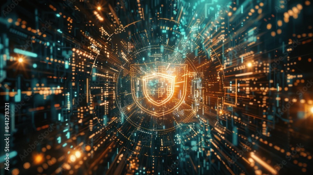 Digital shield symbol of The world of cyber security in a visually stunning presentation Digital shield symbol of The world of cyber security in a visually stunning presentation