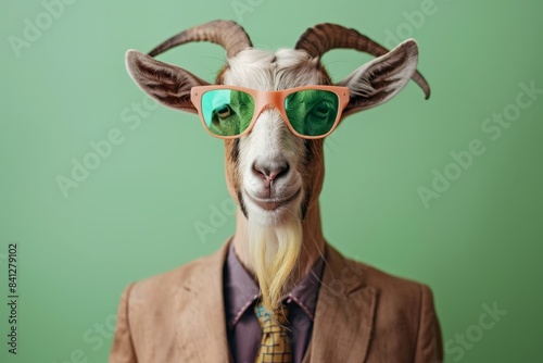 Goat in suit and sunglasses photo