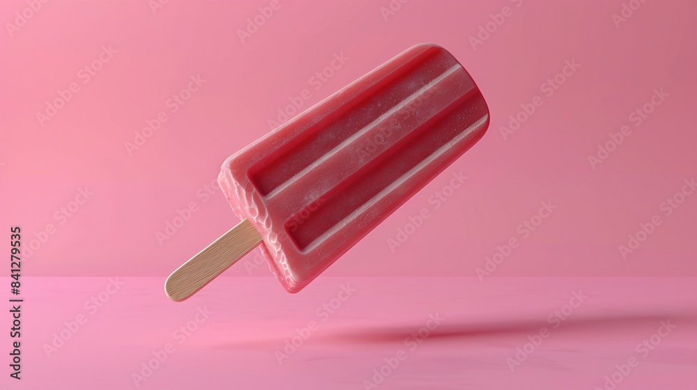 Colorful red popsicle hovering against a pink background, capturing the essence of summer freshness and delicious frozen treats. 3D Illustration. Colorful red popsicle hovering against a pink background, capturing the essence of summer freshness and delicious frozen treats. 3D Illustration.