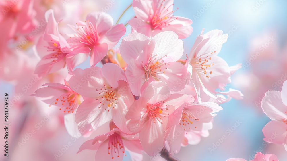 cherry blossoms in full bloom, ranging from pale to vibrant pink