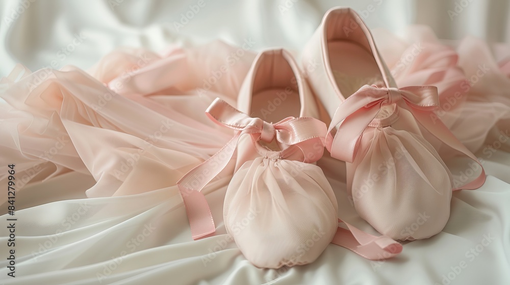 Pink ballet tutu and Pink Ballet shoes with ribbons on floor,Flat pink ballet dress,Concept of dance,ballet school, ballerinas clothes. Pink ballet tutu and Pink Ballet shoes with ribbons on floor,Flat pink ballet dress,Concept of dance,ballet school, ballerinas clothes.