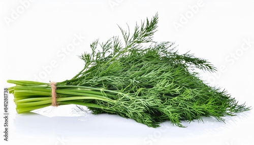 Dill tied with string arranged on a white surface photo
