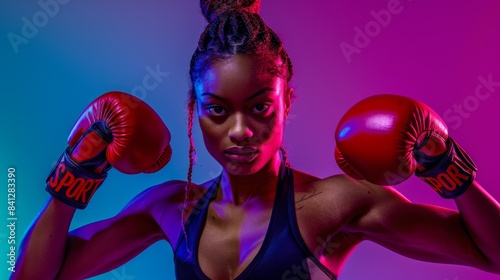 A woman with boxing gloves photo