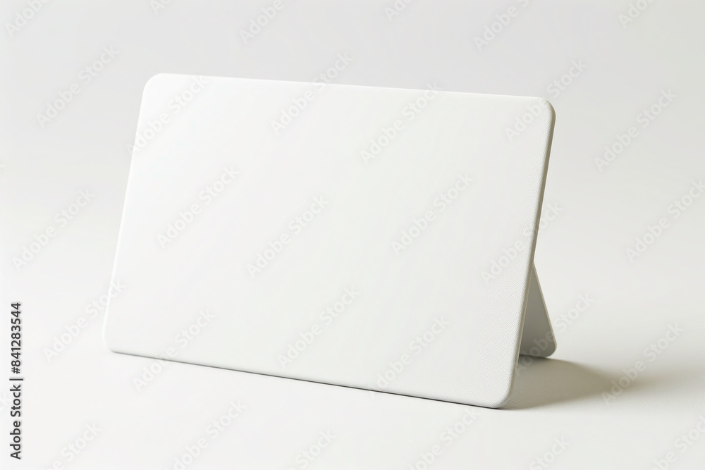 Simple White Plastic Signboard Resting on Wooden Brown Background Simple White Plastic Signboard Resting on Wooden Brown Background