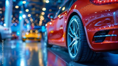 Elegance Unveiled Stylish Luxury Car Showroom Display in Vivid Colors and Close-Up Details with Copy Space