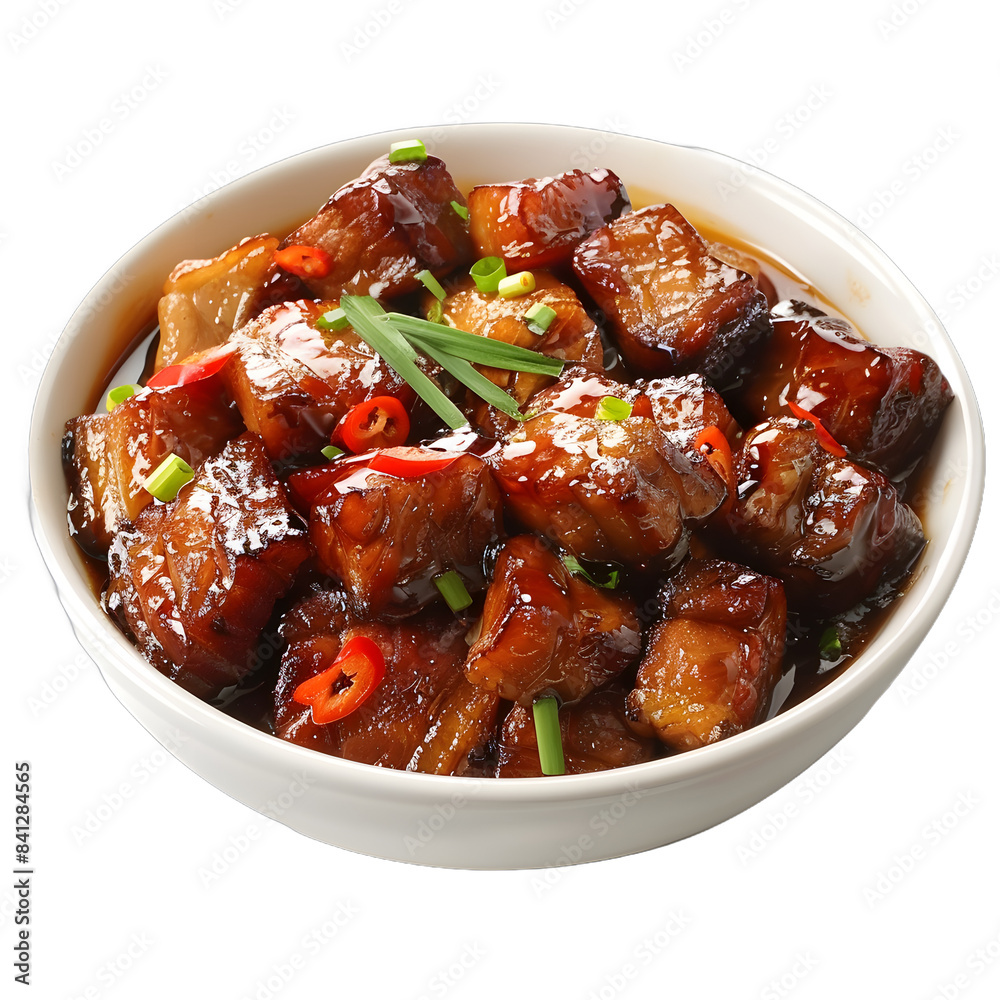 [Transparent Background PNG]Bowl of delicious braised pork belly