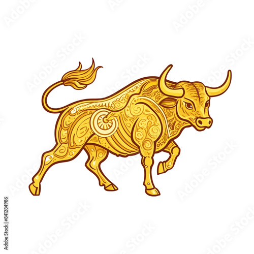 golden Bull logo vector art illustration icon logo, featuring a modern stylish shape with an underline, set on a solid white background.