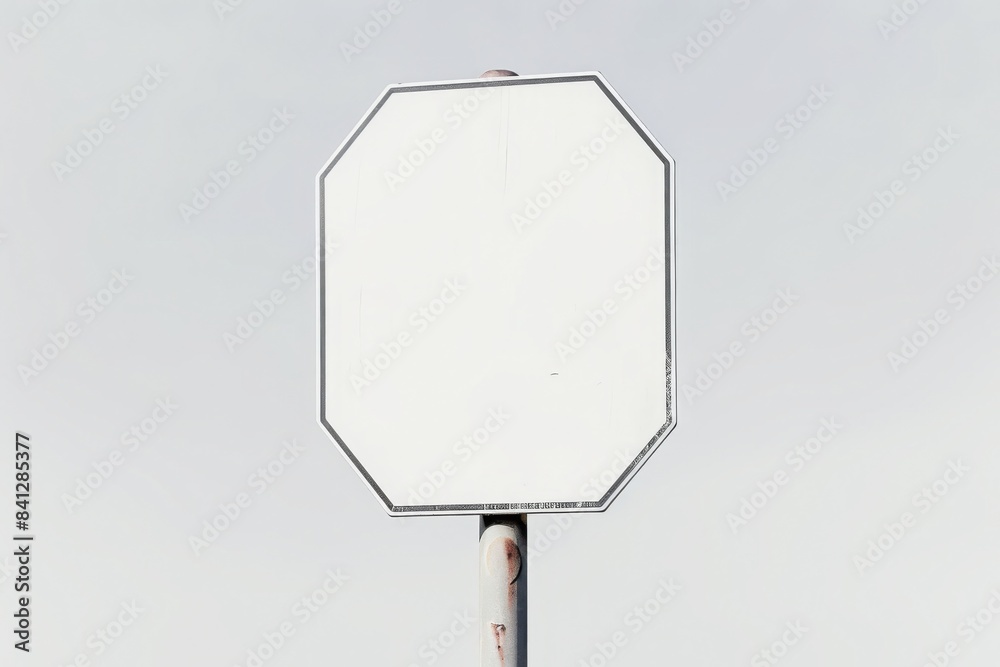 Blank white hexagonal street sign on clear blue sky background. Blank white hexagonal street sign on clear blue sky background.