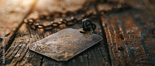 Close-Up Military Dog Tags with Symbolic Lighting for Text Space