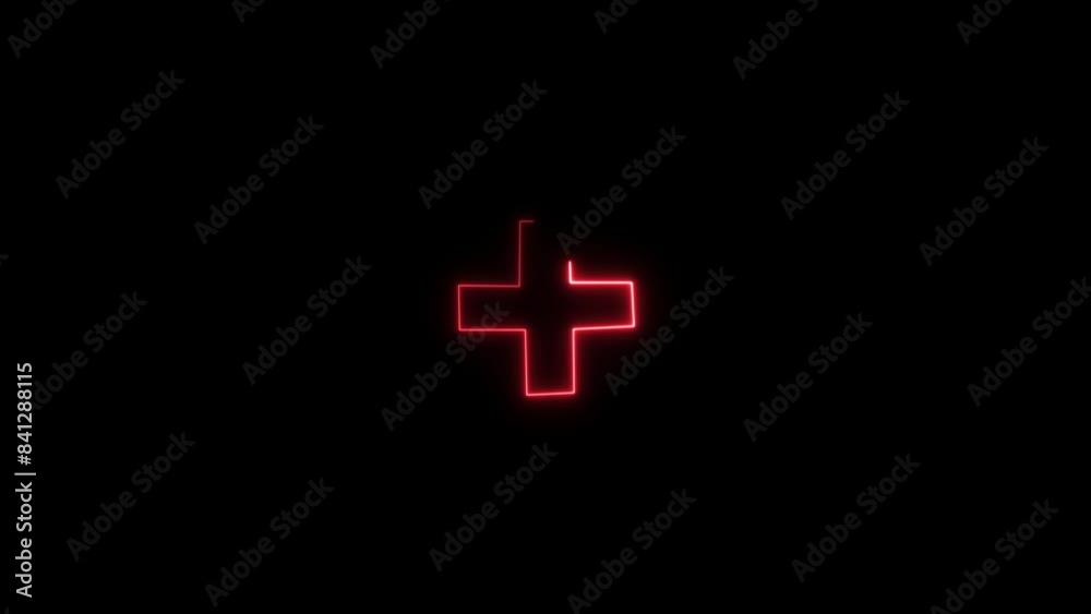 Abstract neon medical cross icon animation, neon plus sign icon, medical check up plus icon, neon fast kid, neon aid kid. Abstract neon medical cross icon animation, neon plus sign icon, medical check up plus icon, neon fast kid, neon aid kid.