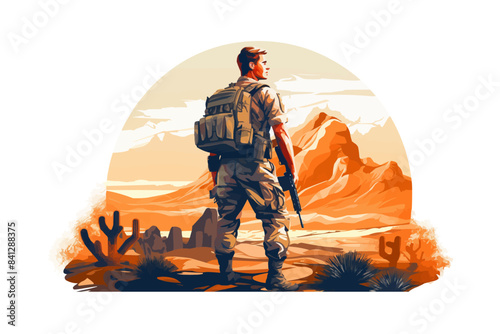 man soldier in desert isolated vector style with transparent background illustration