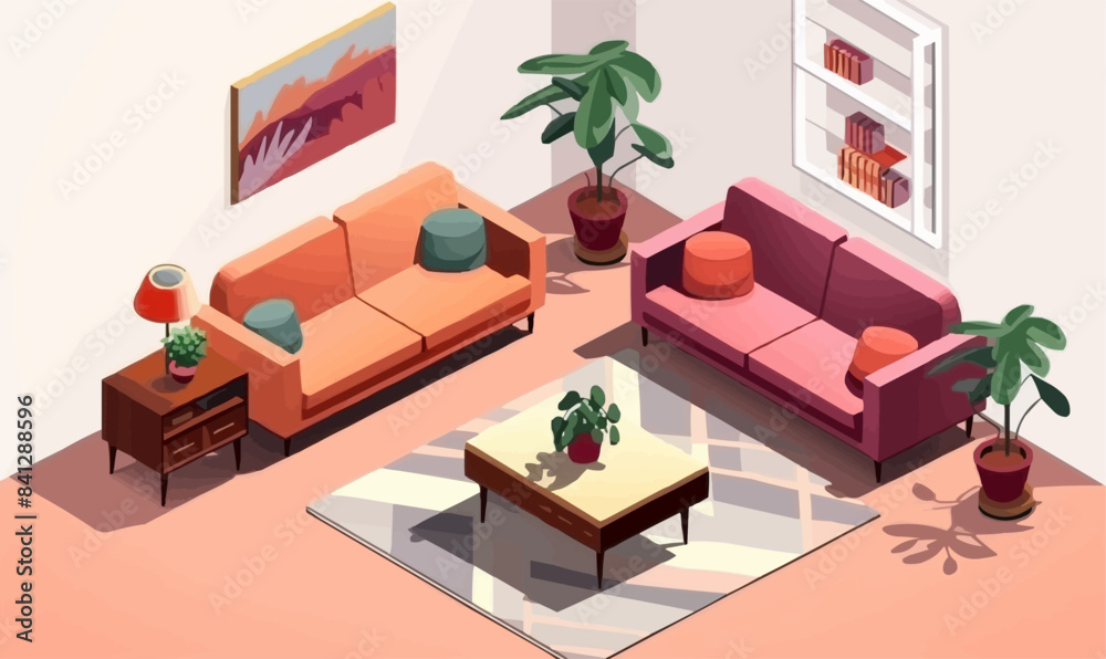 Fototapeta premium living room isometric vector flat minimalistic isolated illustration