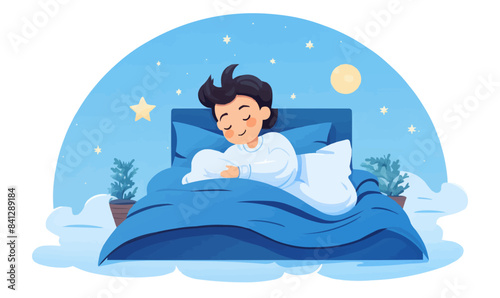 person in bed working on laptop vector flat isolated illustration