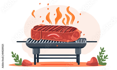 piece of meat on grill vector flat minimalistic isolated illustration