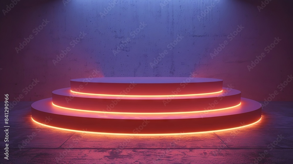 Obraz premium Neon illuminated platform in a dark room