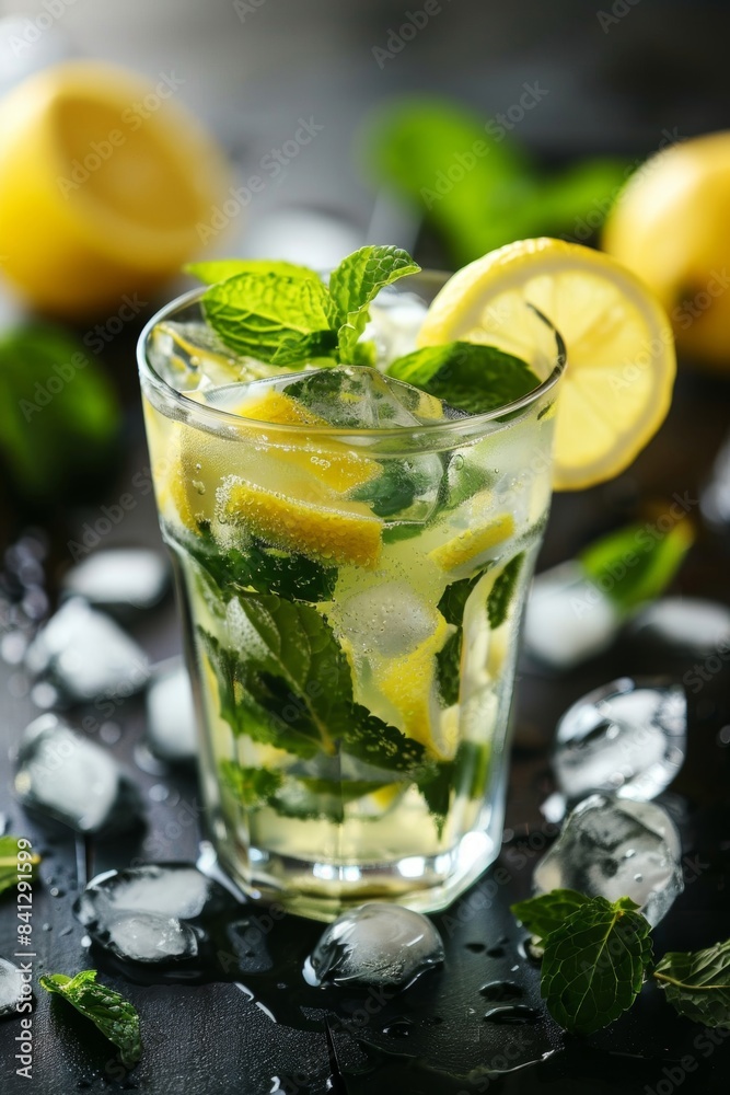 Refreshing summer lemonade with ice and mint. Refreshing summer lemonade with ice and mint.
