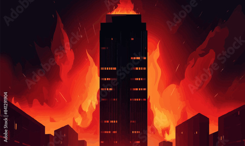 skyscraper on fire vector flat minimalistic isolated illustration