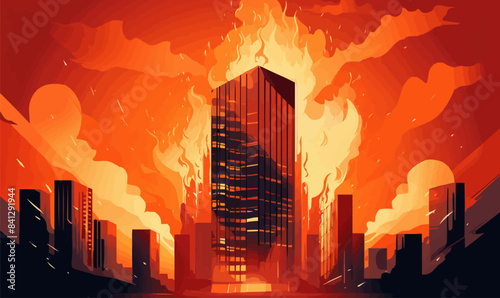 skyscraper on fire vector flat minimalistic isolated illustration