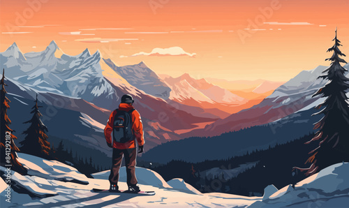 Snowboarding illustration vector landscape sport mountain winter leisure lifestyle concept