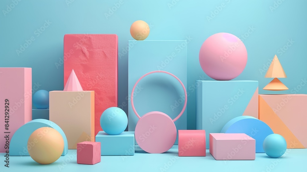 Fototapeta premium Geometric shapes in pastel colors in a minimalistic and modern setup