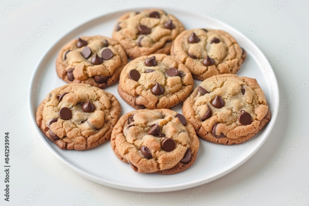 Exquisite Artisan Chocolate Chip Cookies on White Plate Exquisite Artisan Chocolate Chip Cookies on White Plate