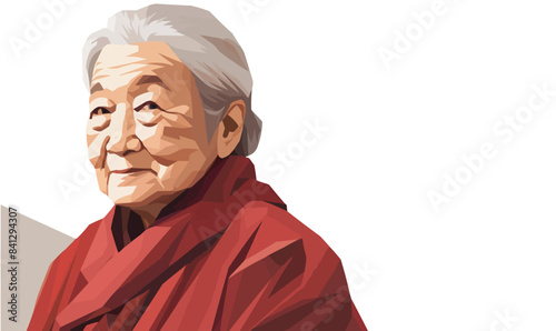 old asian woman isolated vector style with transparent background illustration