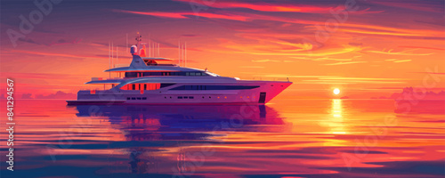 Yacht icon on sunset. Vector illustration