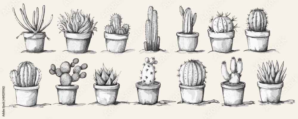 Cactus set hand drawn sketch Plants. vector simple illustration Cactus set hand drawn sketch Plants. vector simple illustration