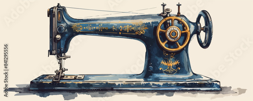 Old vintage sewing machine. vector simple illustration