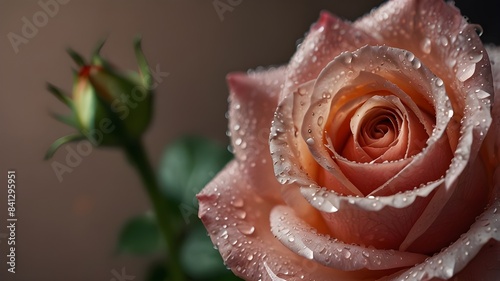 A close-up shot of a rose, with droplets of water delicately resting on its petals. The play of light and shadow on the surface of the flower creates a mesmerizing effect, making this a perfect subjec photo