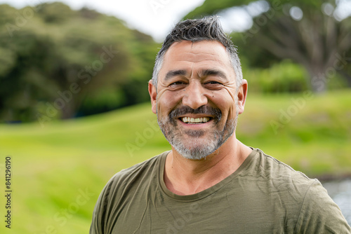a man with a beard and a green shirt